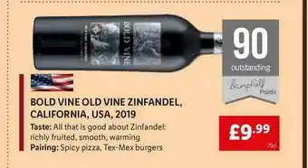 Lidl Bold Vine Old Vine Zinfandel California Usa 2019 offer