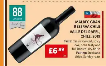 Lidl Malbec Gran Reserva Chile Valle Del Rapel Chile 2019 offer