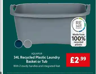 Lidl Aquapur 34l Recycled Plastic Laundry Basket Or Tub offer