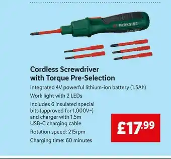 Lidl Cordless Screwdriver With Torque Pre-selection offer