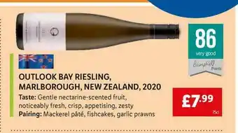 Lidl Outlook Bay Riesling Marlvborough New Zealand 2020 offer