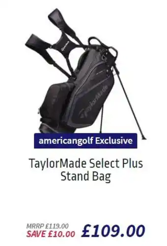American Golf TaylorMade Select Plus Stand Bag offer