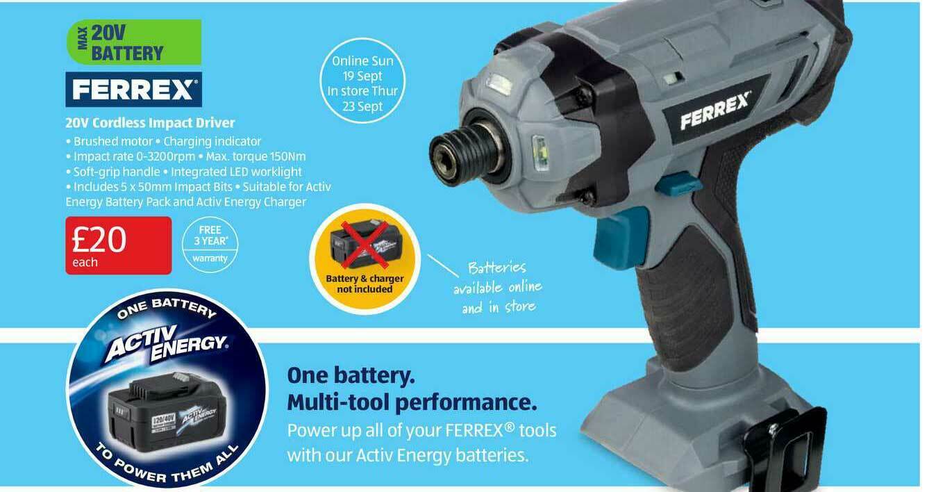 Ferrex 20v Cordless Impact Driver offer at Aldi