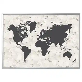 IKEA Björksta picture with frame, black and white world map/aluminium-colour, 200x140 cm offer