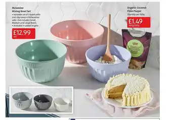 Aldi Melamine Mixing Bowl Set Or Organic Coconut Flour-Sugar offer