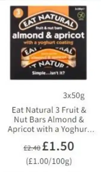 Asda Eat Natural 3 Fruit & Nut Bars Almond & Apricot with a Yoghurt offer