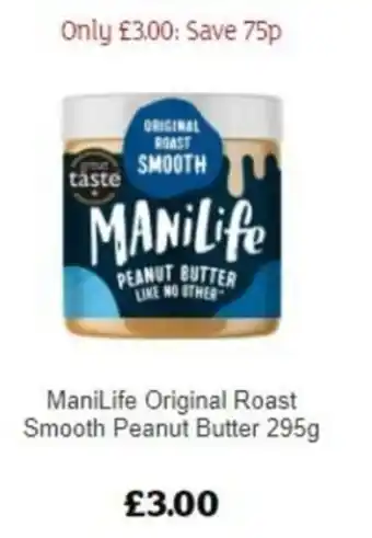 Sainsbury's ManiLife Original Roast Smooth Peanut Butter 295g offer