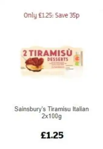 Sainsbury's Sainsbury's Tiramisu Italian 2 x 100g offer