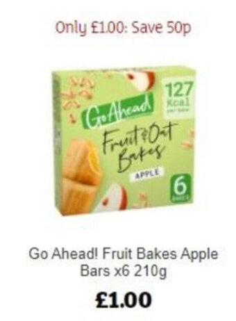 Sainsbury's Go Ahead Fruit Bakes Apple Bars x6 210g offer