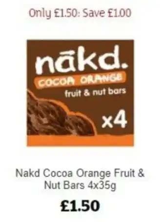 Sainsbury's Nakd Cocoa Orange Fruit & Nut Bars 4 x 35g offer