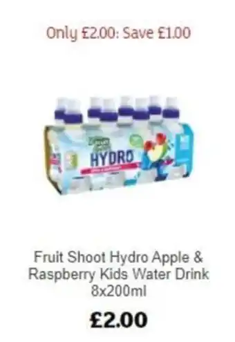 Sainsbury's Fruit Shoot Hydro Apple & Raspberry Kids Water Drink 8 x 200ml offer