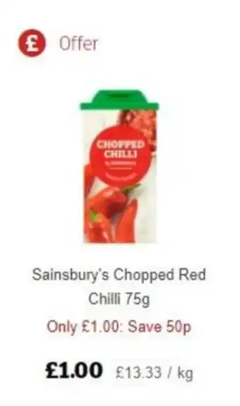 Sainsbury's Sainsbury's Chopped Red Chili 75g offer