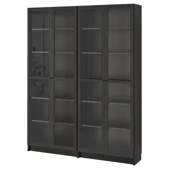 IKEA Billy / oxberg bookcase, black-brown/glass, 160x30x202 cm offer