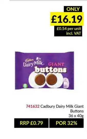 Musgrave MarketPlace Cadbury Dairy Milk Giant Buttons offer