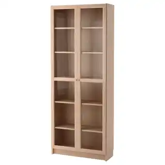 IKEA Billy / oxberg bookcase with glass door, white stained oak veneer/glass, 80x30x202 cm offer
