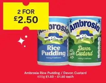 SuperValu Ambrosia Rice Pudding / Devon Custard 400g offer