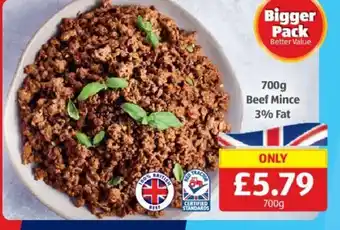 Aldi 700g Beef Mince 3% Fat offer