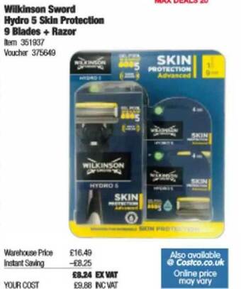 Costco Wilkinson Sword Hydro 5 Skin Protection 9 Blades + Razor offer
