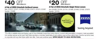 Costco A Pair Of Zeiss DriveSafe Varifocal Lenses Or A Pair Of Zeiss DriveSafe Single Vision Lenses offer
