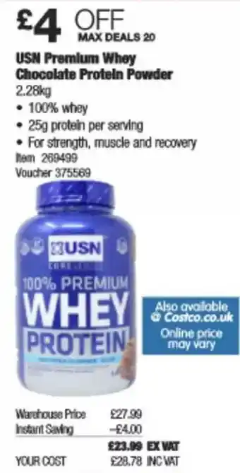Costco USN Premium Whey Chocolate Protein Powder offer