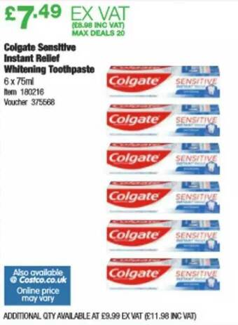 Costco Colgate Sensitive Instant Relief Whitening Toothpaste offer