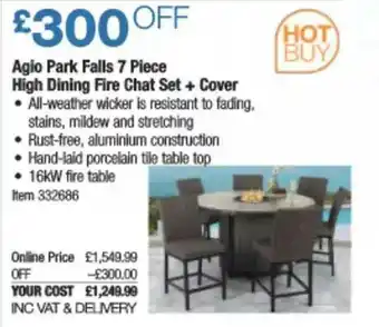 Costco Agio Park Falls 7 Piece HIgh Dining Fire Chat Set + Cover offer