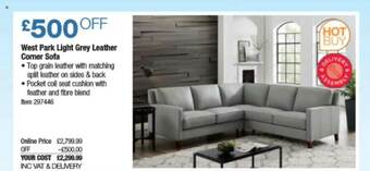Costco West Park Light Grey Leather Corner Sofa offer