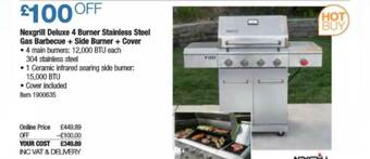 Costco Nexgrill Deluxe 4 Burner Stainless Steel Gas Barbecue + Side Burner + Cover offer