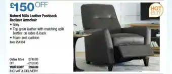 Costco Natuzzi Mills Leather Pushback Recliner Armchair offer