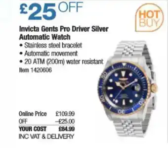 Invicta Gents Pro Driver Silver Automatic Watch