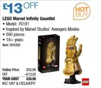 Costco Lego Marvel Infinity Gauntlet offer