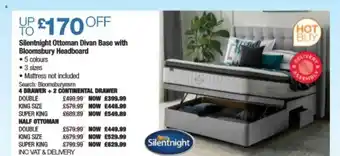 Costco Silentnight Ottoman Divan Base With Bloomsbury Headboard, 4 Drawer + 2 Continental Drawer Or Half Ottoman offer