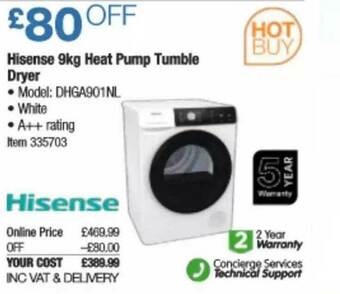 Costco Hisense 9Kg Heat Pump Tumble Dryer offer