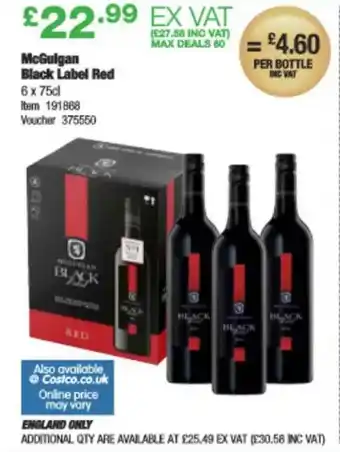 Costco McGulgan Black Label Red offer