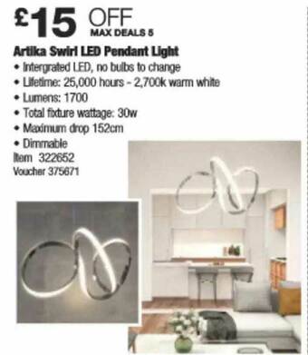 Costco Artika Swirl LED Pendant Light offer