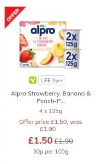 Morrisons Alpro Strawberry-Banana & Peach 4 x 125g offer