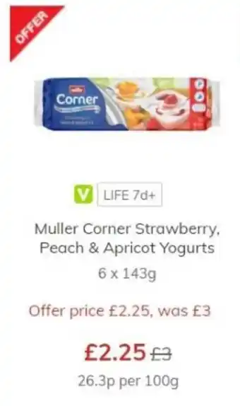 Morrisons Muller Corner Strawberry Peach & Apricot Yogurts 6 x 143g offer