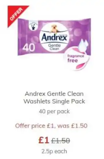 Morrisons Andrex Gentle Clean Washlets Single Pack 40 per pack offer