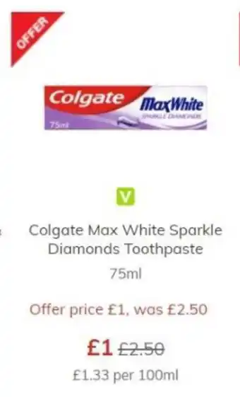 Morrisons Colgate Max White Sparkle Diamonds Toothpaste 75ml offer