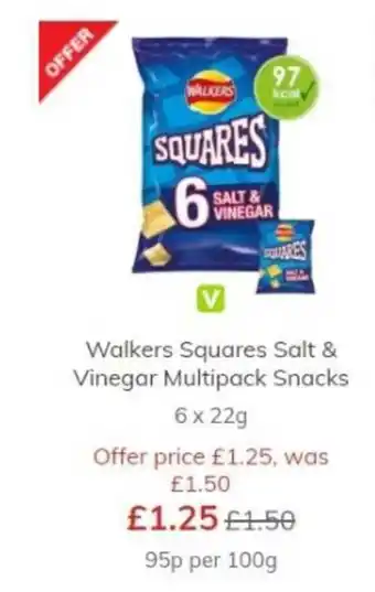 Morrisons Walkers Squares Salt & Vinegar Multipack Snacks 6 x 22g offer