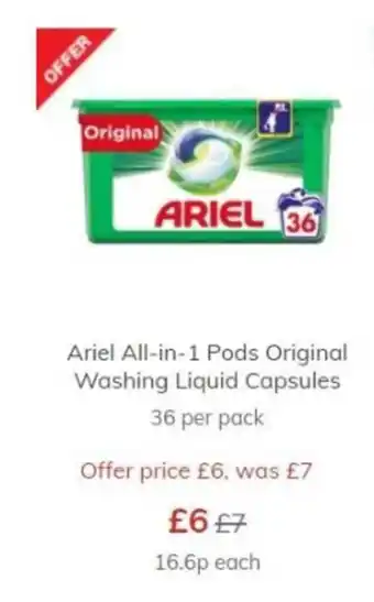 Morrisons Ariel All-in-1 Pods Original Washing Liquid Capsules 36 per pack offer