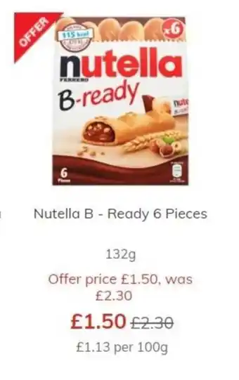 Morrisons Nutella B - Ready 6 Pieces 132g offer