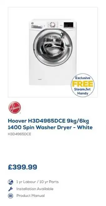 Hoover H3D4965DCE 9kg/6kg 1400 Spin Washer Dryer - White