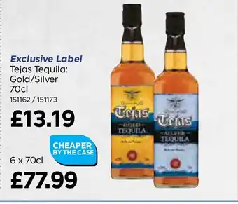 Bestway Exclusive Label Tejas Tequila: Gold/Silver 70cl offer