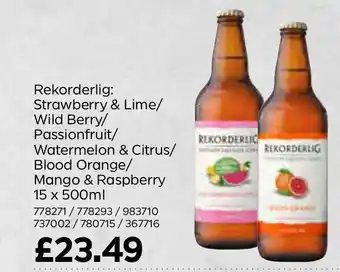 Bestway Rekorderlig: Strawberry & Lime/ Wild Berry/ Passionfruit/ Watermelon & Citrus/ Blood Orange/ Mango & Raspberry 15 x 500ml offer