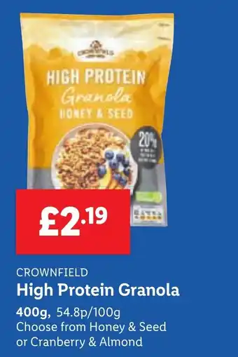 Lidl CROWNFIELD High Protein Granola offer