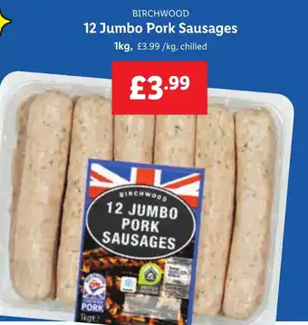 Lidl BIRCHWOOD 12 Jumbo Pork Sausages offer