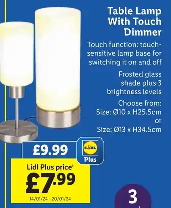 Lidl Table Lamp With Touch Dimmer offer