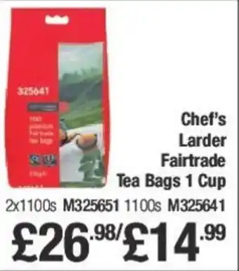 Makro Chef's Larder Fairtrade Tea Bags 1 Cup offer