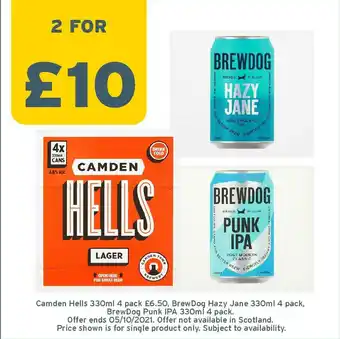 One Stop Camden Hells 4 Pack Brewdog Hazy Jane 4 Pack offer